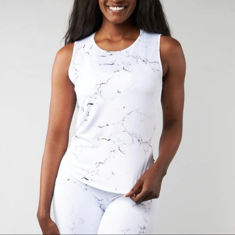 Buff Bunny Collection White Marble Athletic Tank XS Extra Small